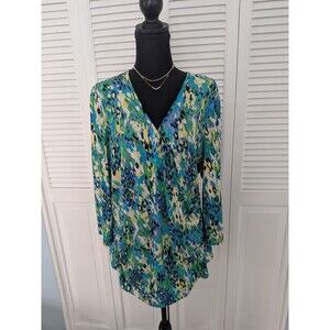 Just My Size Top Women 2X Blouse Surplice V-neck Multicolor Stretch Animal Print